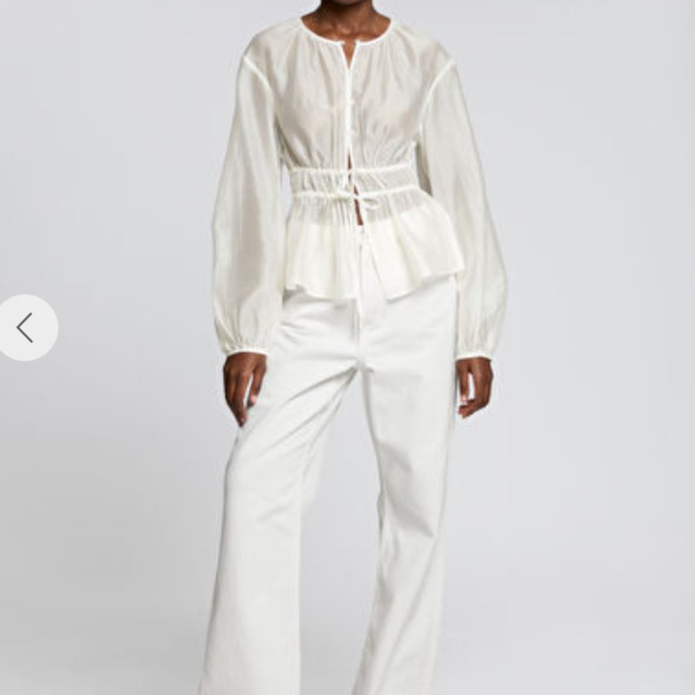NWT & Other Stories Drawstring Waist Blouson Sleeve Blouse White Sz4